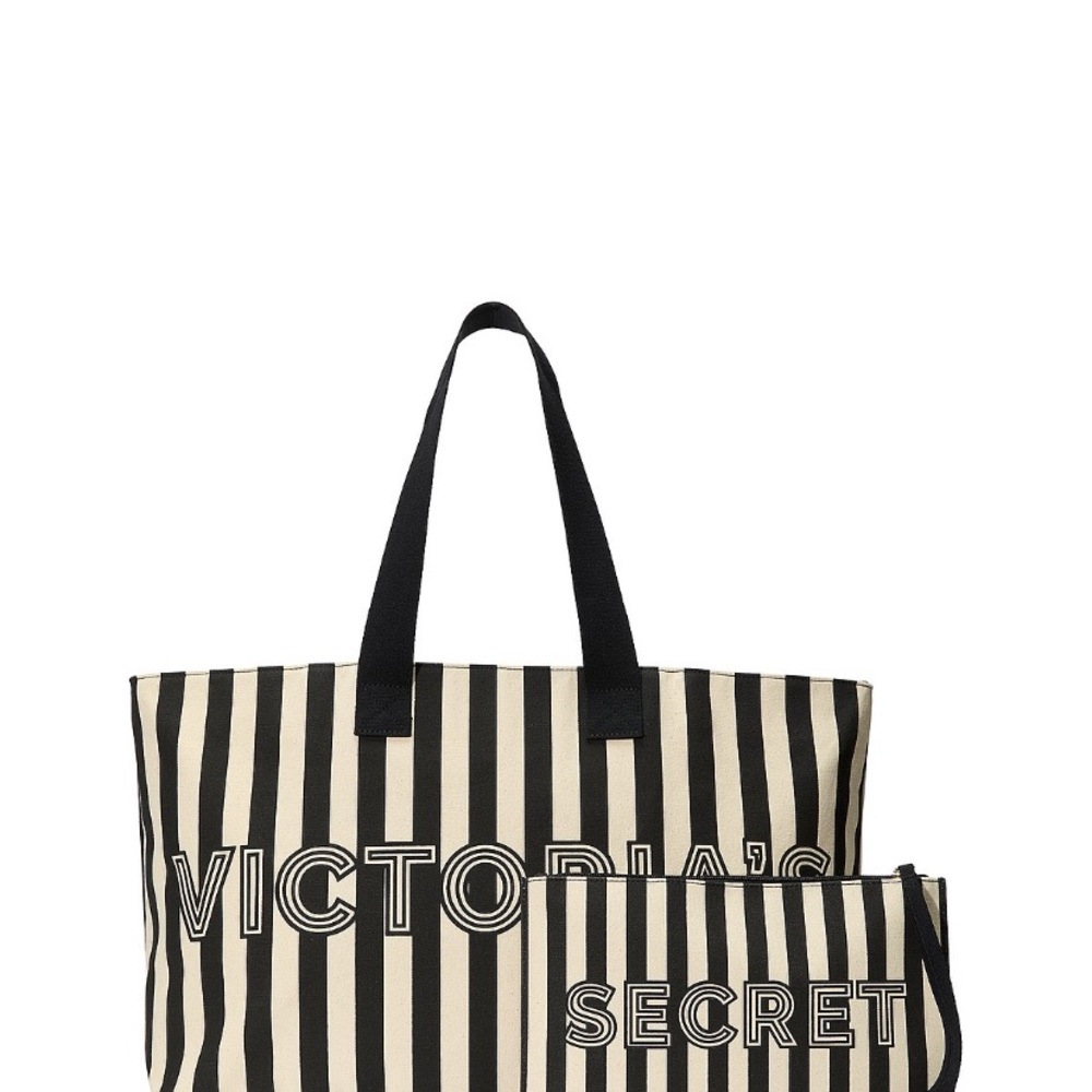 Victoria's Secret Black and White Striped Tote Bag